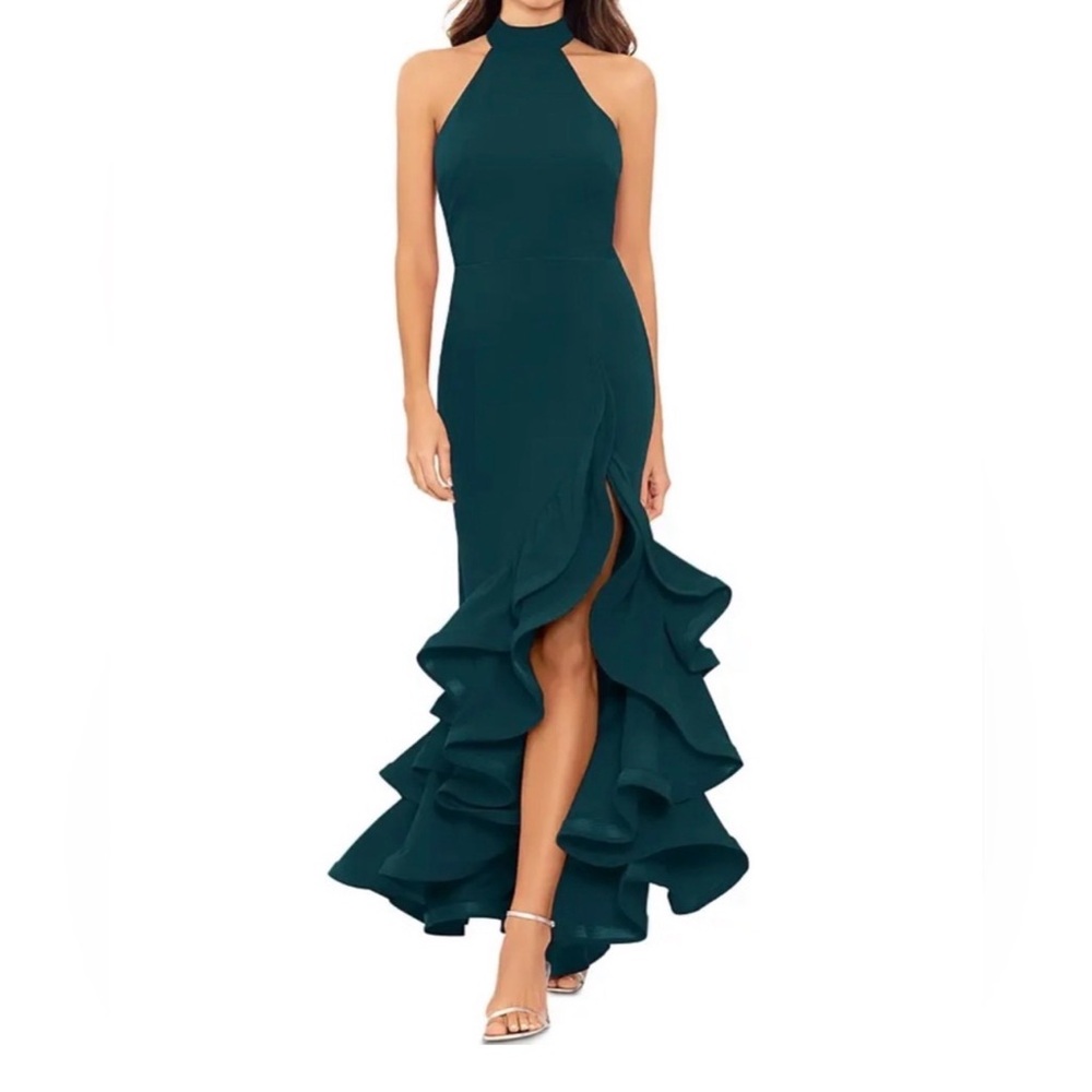 Aqua Teal High-Low Ruffle Dress